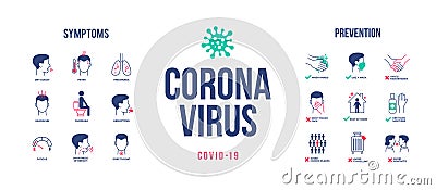 Coronavirus design with infographic elements. Coronavirus symptoms and prevention. Novel coronavirus 2019-nCoV banner. Covid-19 pa Vector Illustration